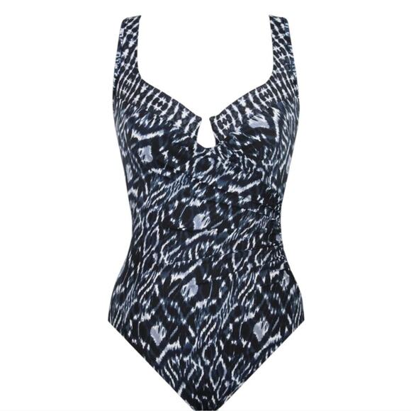 Miraclesuit Platinum Print Escape One Piece‎ Swimsuit Blue and White Size 16 New - Picture 5 of 9